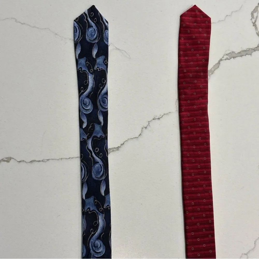 Jimmy V Peggy Fleming Blue Silk Geometric RBM Red Pair of Men's Classic Neckties